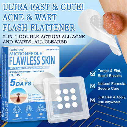 ⭐Celsiora® 2-in-1 Microneedle & Hydrocolloid Patch | Raised Moles,Acne,  Flat Warts & Skin Tags Remover | Improves Wrinkles, Scars & Blemishes | Invisible Star Pimple Patches for Face & Body