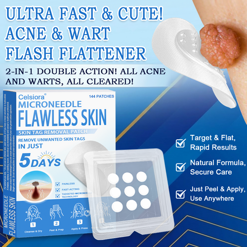 ⭐Celsiora® 2-in-1 Microneedle & Hydrocolloid Patch | Raised Moles,Acne,  Flat Warts & Skin Tags Remover | Improves Wrinkles, Scars & Blemishes | Invisible Star Pimple Patches for Face & Body